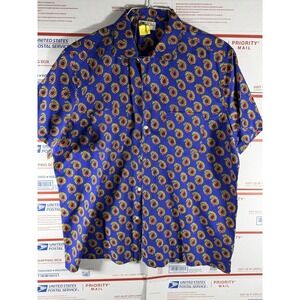 Vintage J Crew Hawaii Paisley Blue Summer Cotton Shirt Sz Lrg Print All Over